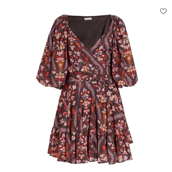 RHODE Darya Puff Sleeve Tiered Mini Dress in Plumeria Chocolate NWT - Picture 4 of 9